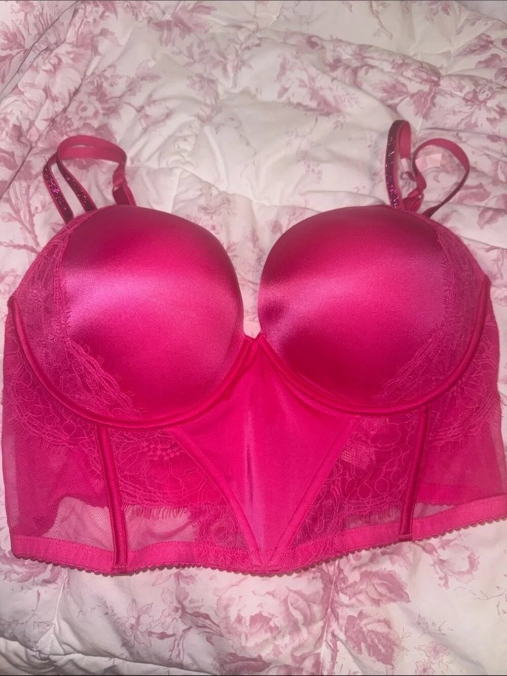 NWT Victoria’s Secret Pink Rhinestone Strap Lace Corset 38DD - Picture 1 of 7
